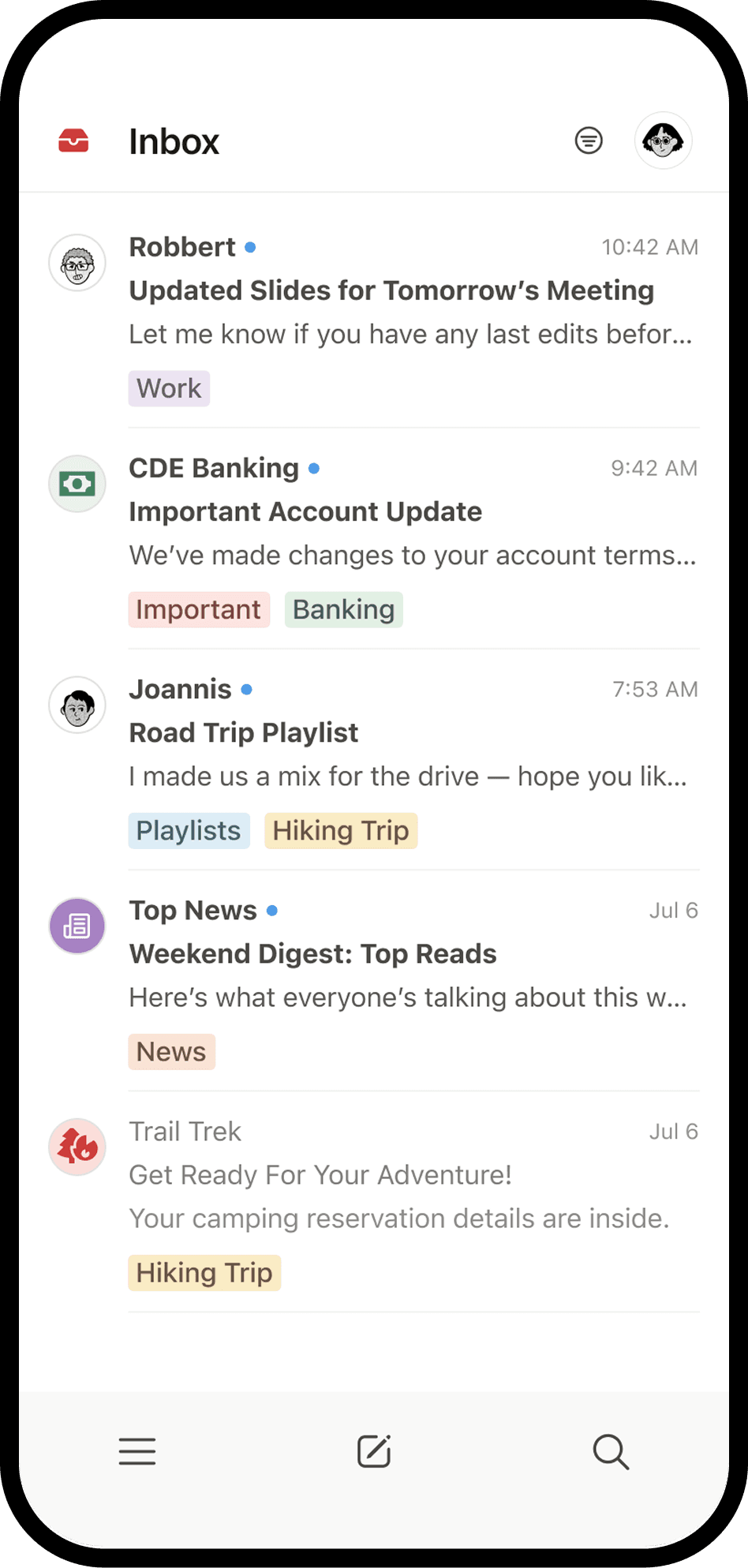 Une capture d’écran de Notion Mail sur mobile