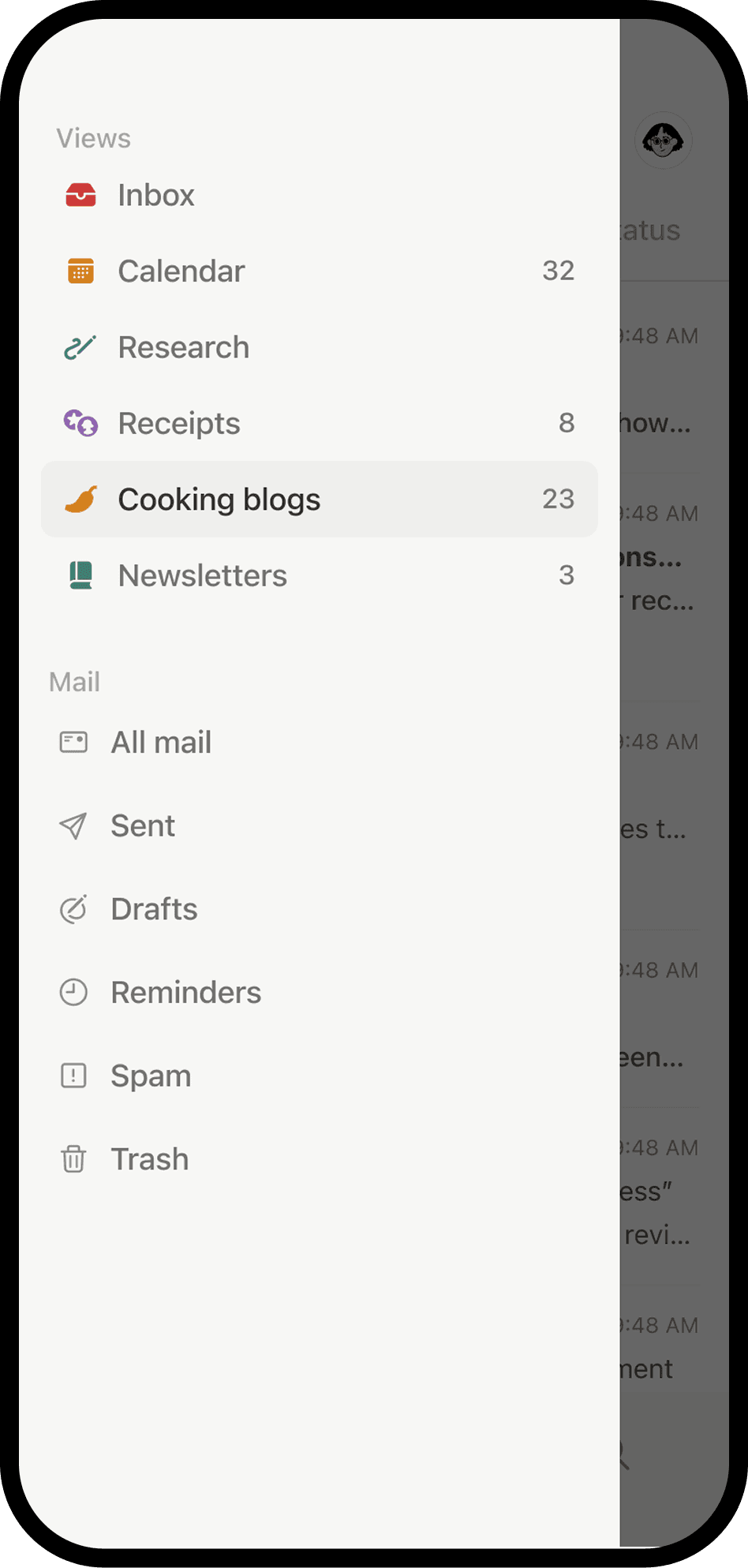 Une capture d’écran de Notion Mail sur mobile