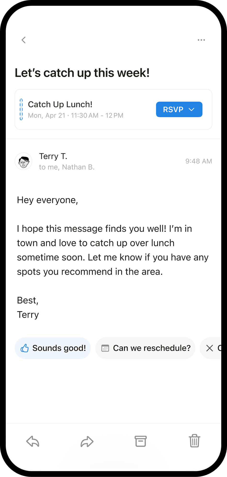Une capture d’écran de Notion Mail sur mobile