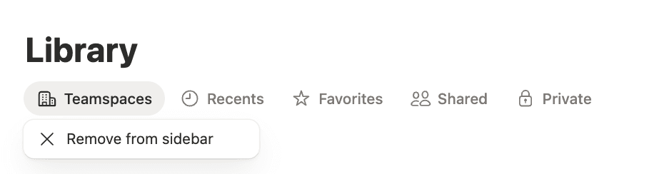 사이드바에서 라이브러리 제거