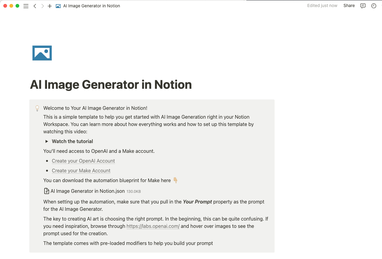 Notion 템플릿의 AI 이미지 생성기