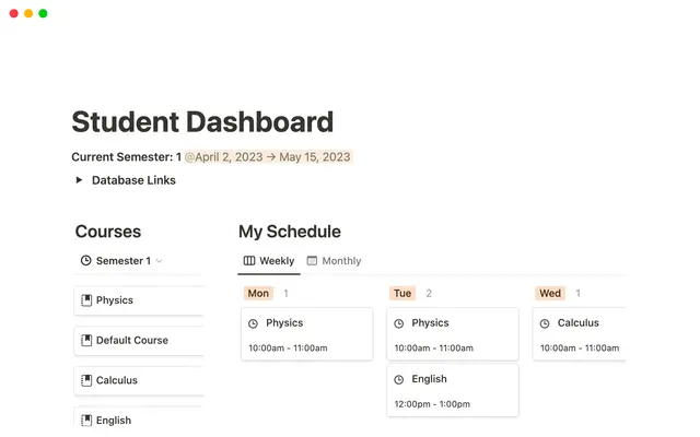 Notion Student Dashboard