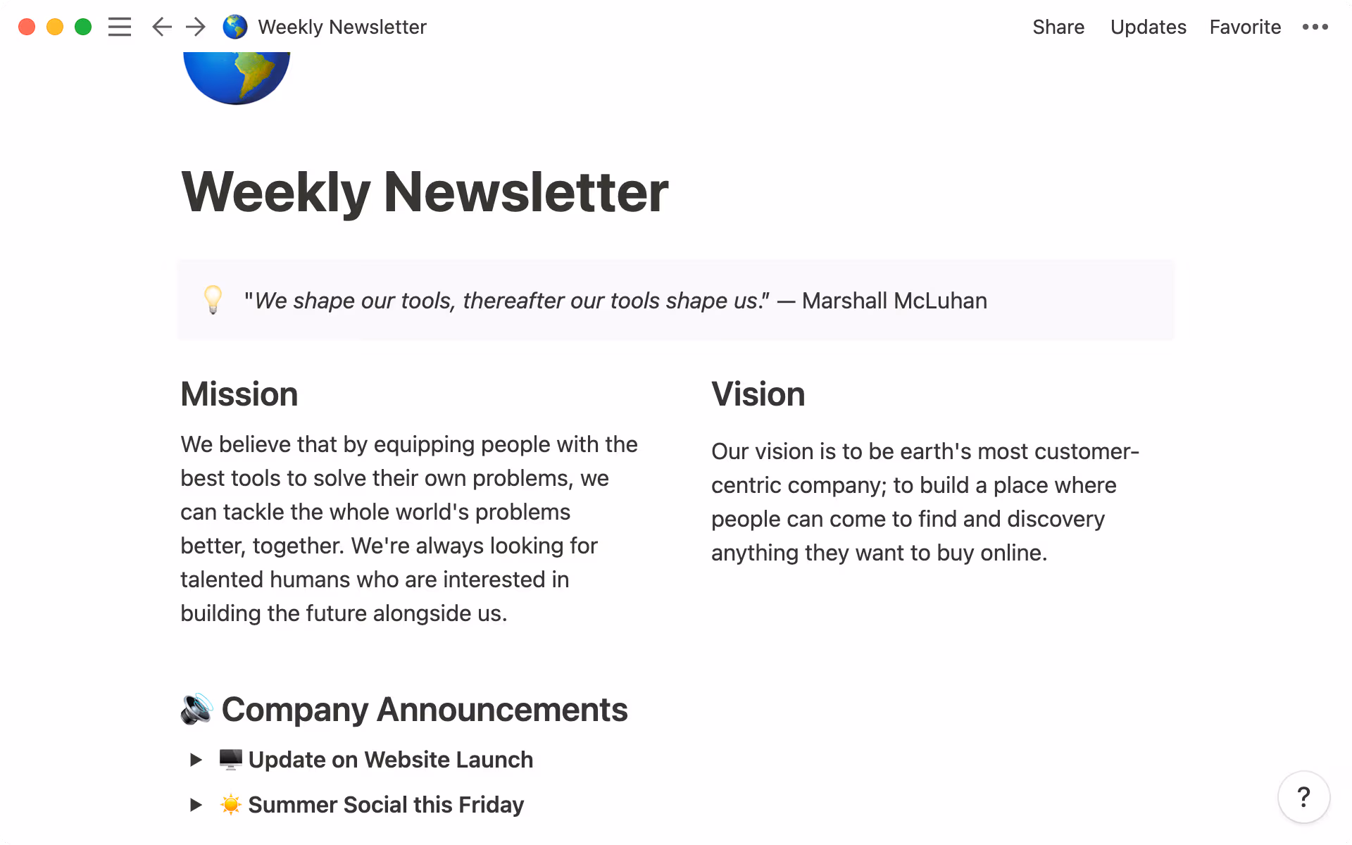 Weekly newsletter with synced blocks
