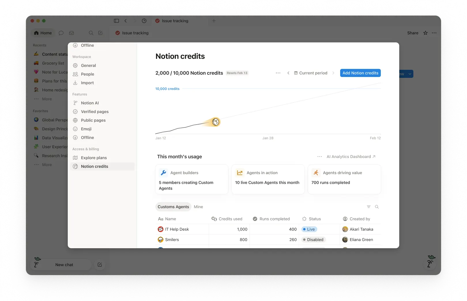 HC: Notion credits dashboard