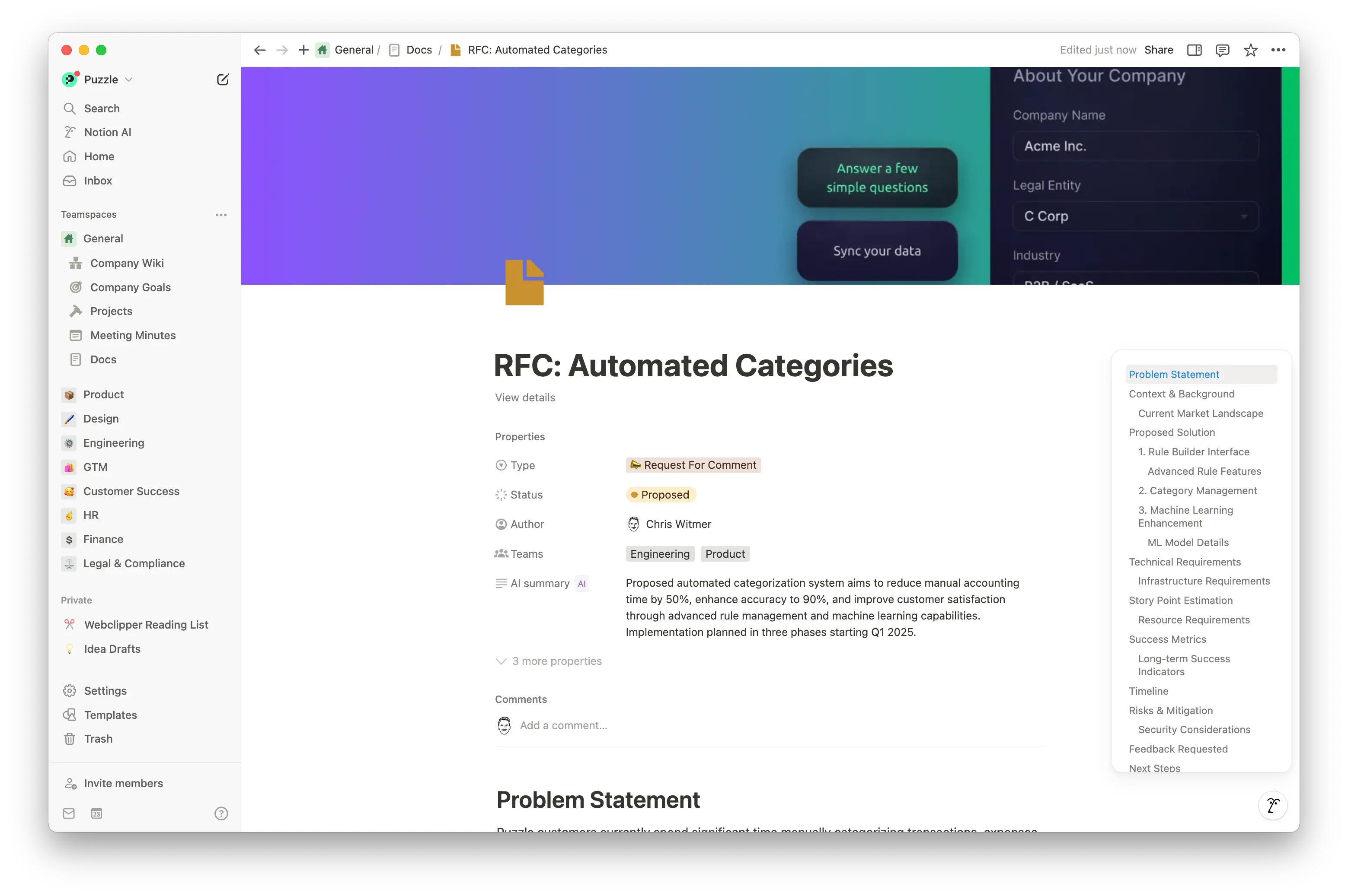 Notion의 댓글 요청(RFC) 문서는 명확한 구조, 실시간 공동 작업, 문서와 결정에 대한 원활한 링크를 제공하여 피드백을 조직화하고 실행 속도를 높일 수 있습니다.