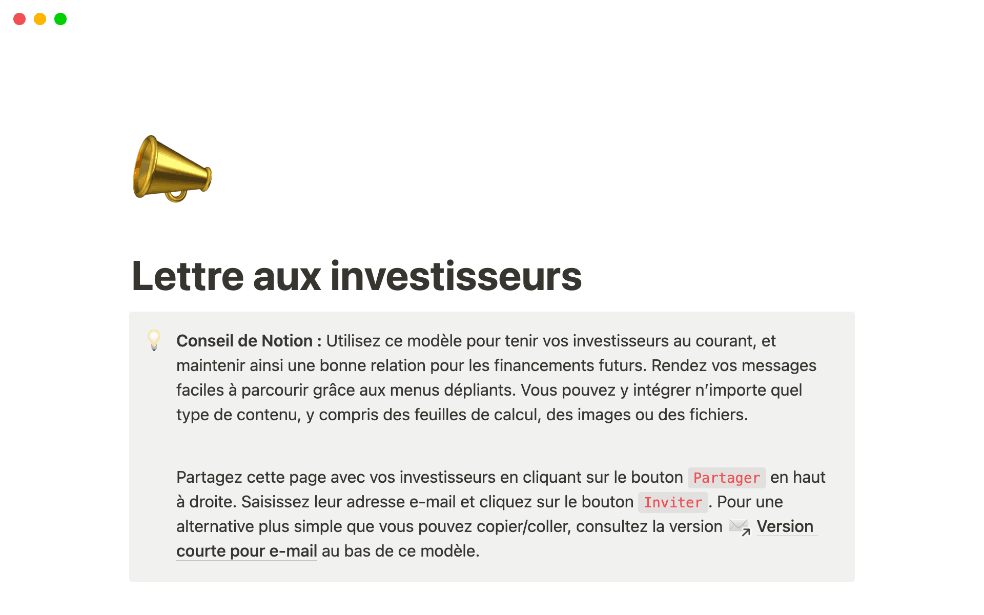 investor update template hero