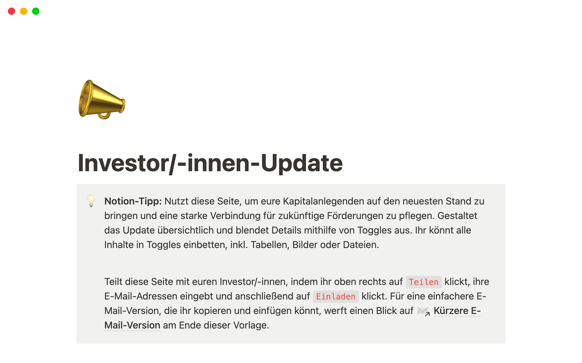 investor update template hero