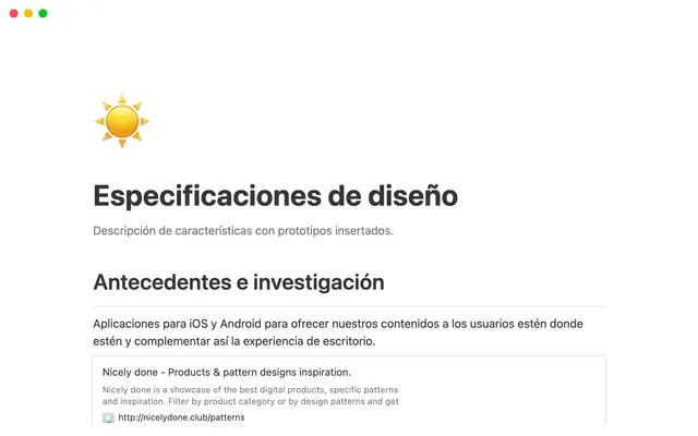 Especificaciones de diseño