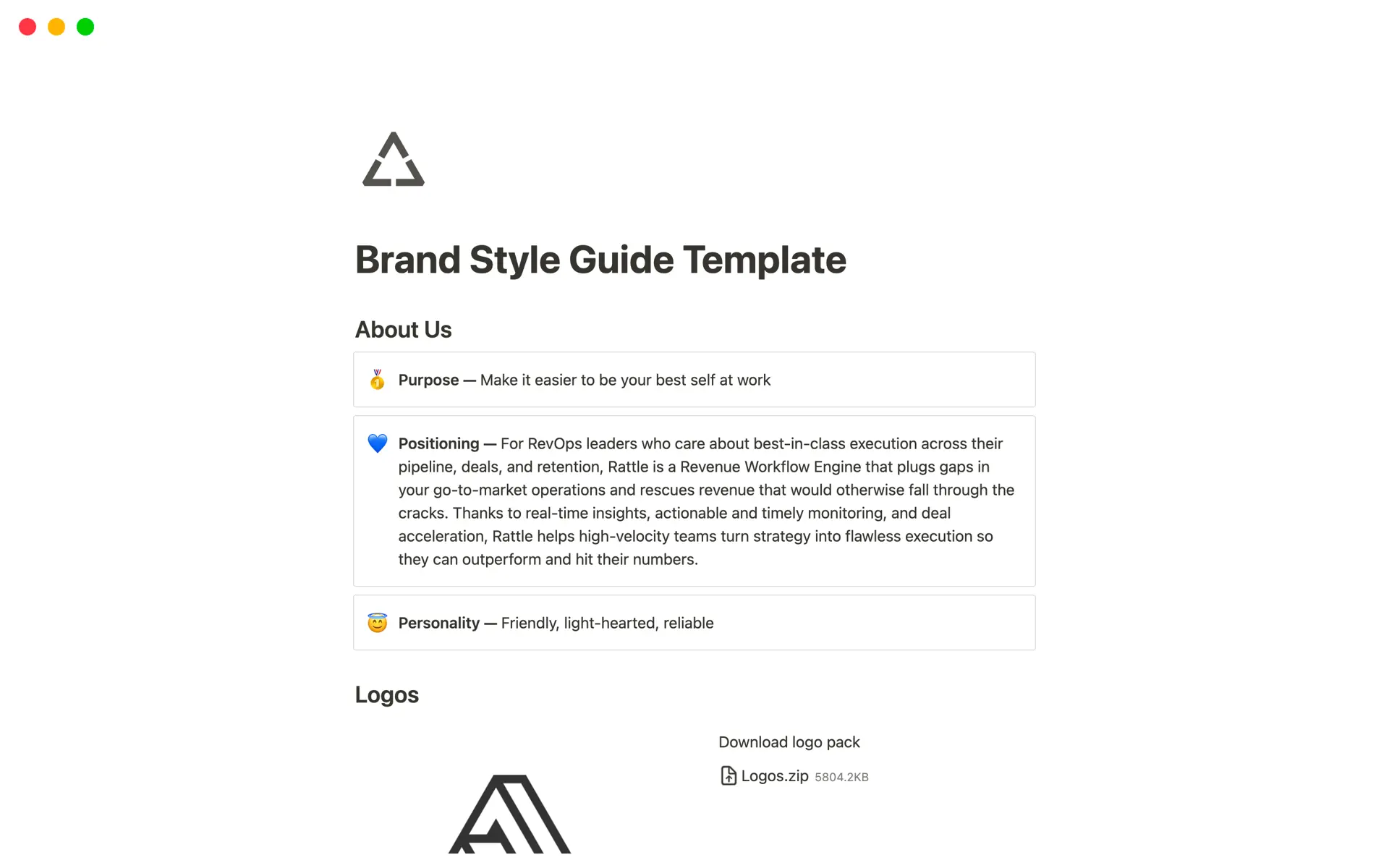 Pratinjau templat untuk Brand Style Guide