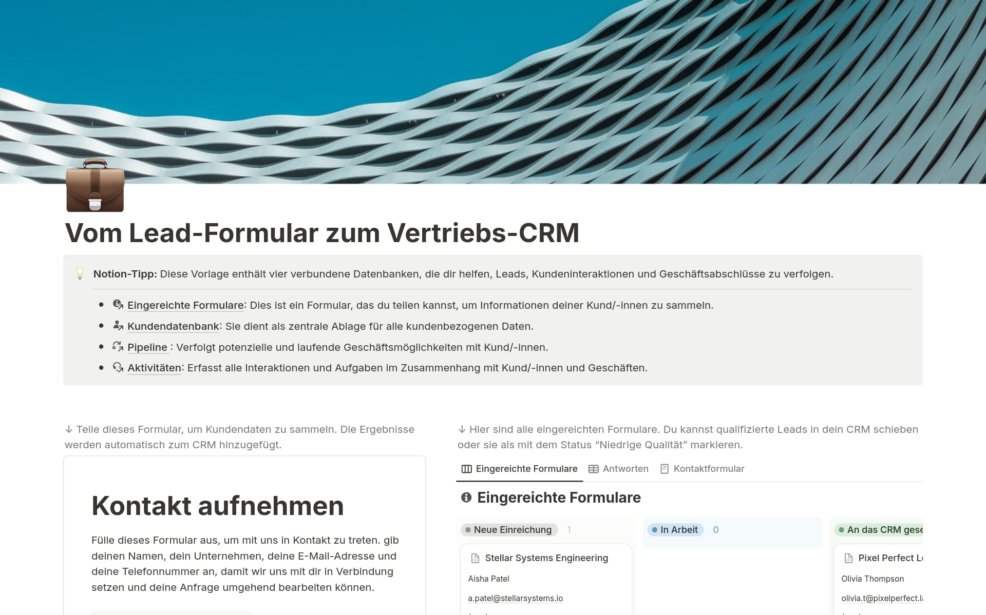 Eine Vorlagenvorschau für Vom Lead-Formular zum Vertriebs-CRM