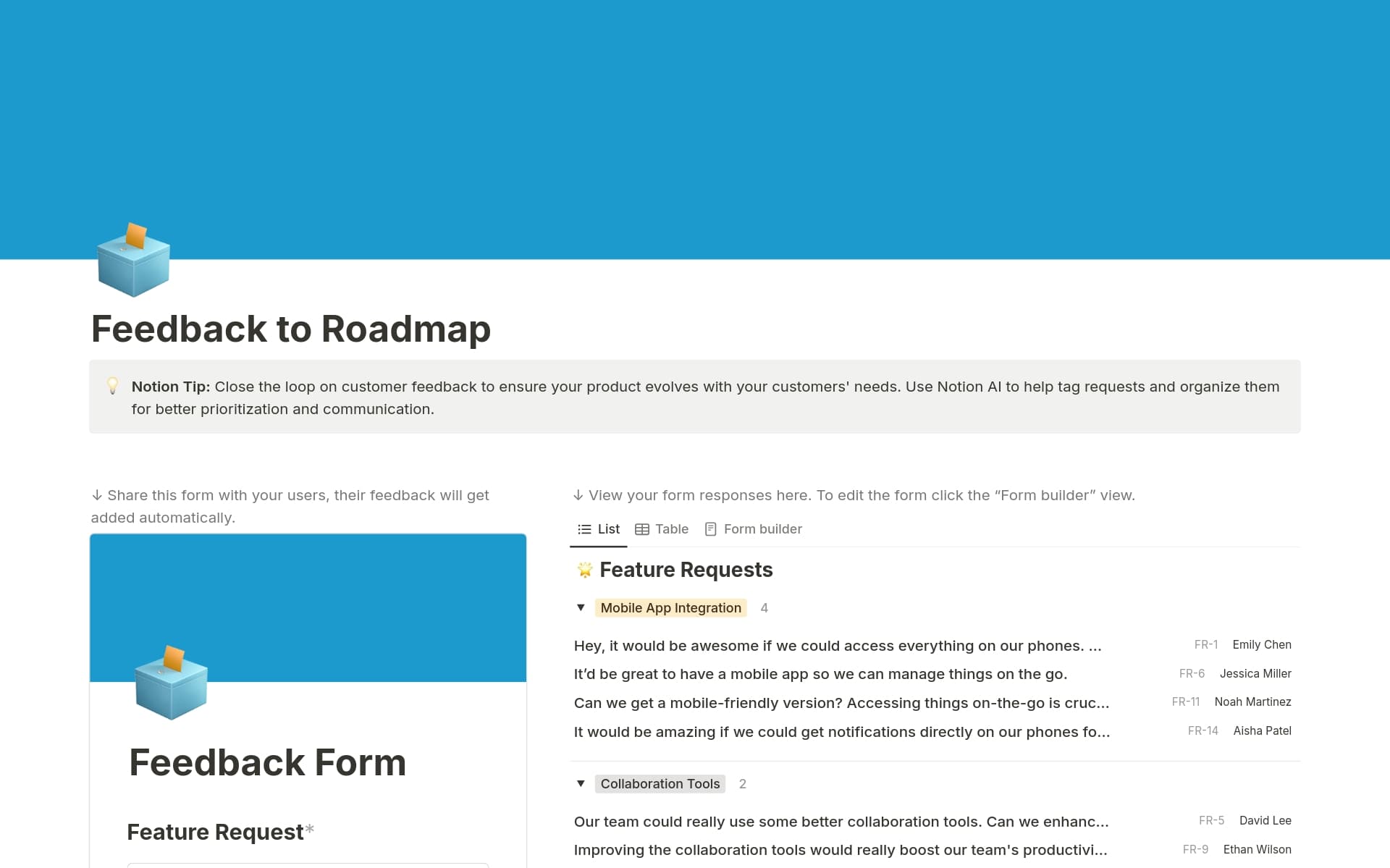 Feedback to Roadmap的模板预览
