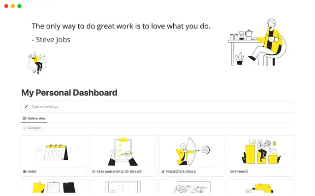 My Personal Dahsboard: Productivity and Life Organizer Notion Template