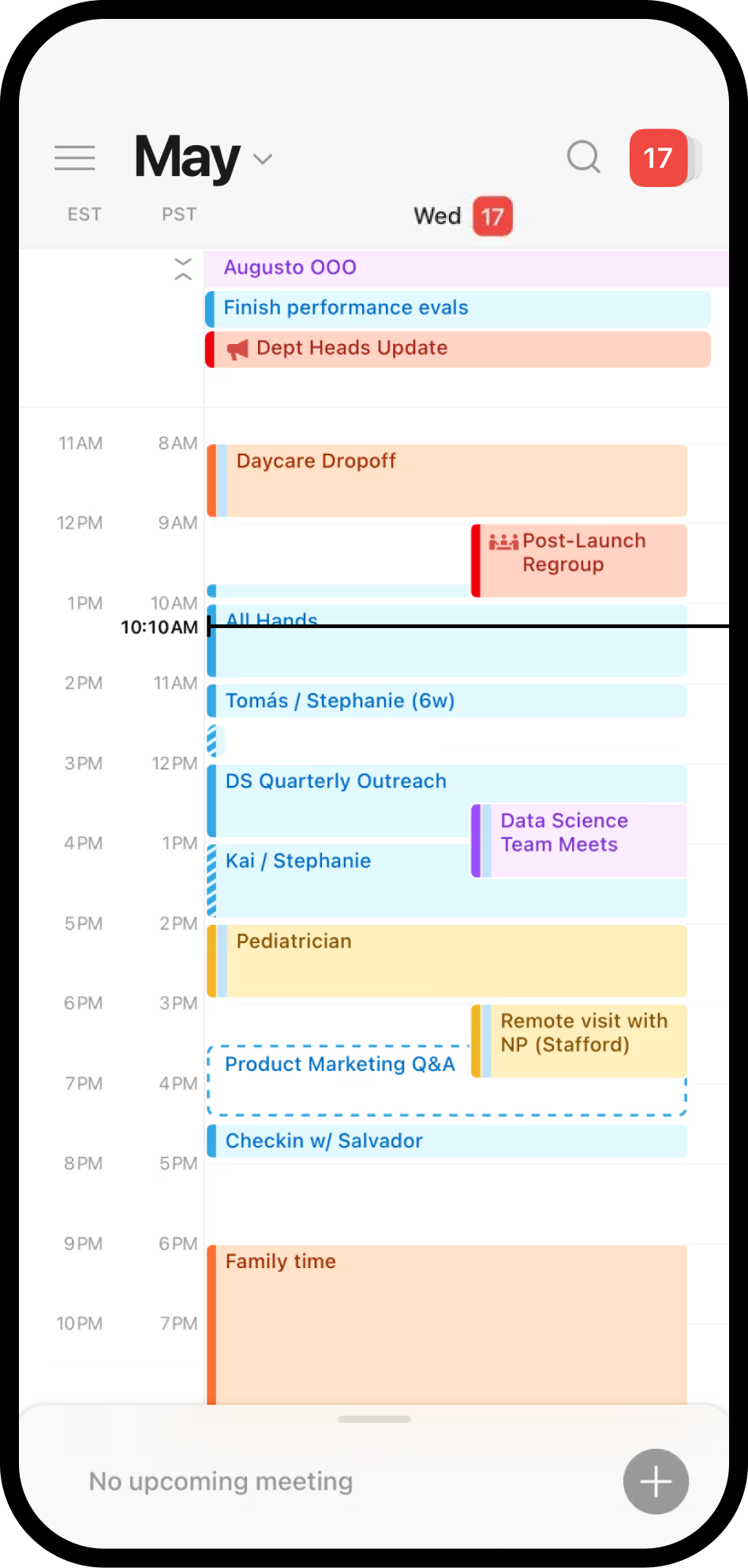 Une capture d’écran de Notion Calendar sur mobile